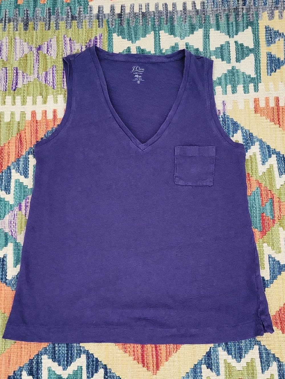 J. Crew 100% Linen Knit V-Neck Pocket Tank - Deep Purple - S
